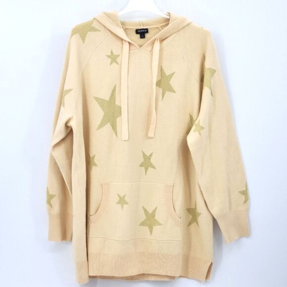 Torrid Hooded Sweater Tunic Womens Plus Size 1X Metallic Gold Stars Fall Winter - Picture 1 of 10